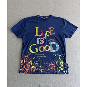 Switch Remarkable Embroidered Life Is Good Make Money Not Friends Blue Shirt XXL